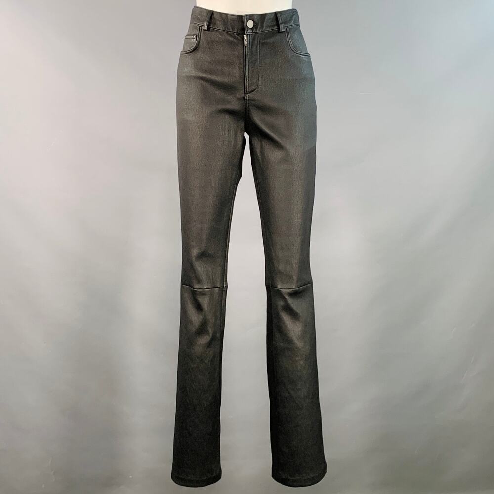 ALAN BILZERIAN Size 4 Black Lambskin Leather Flared Casual Pants